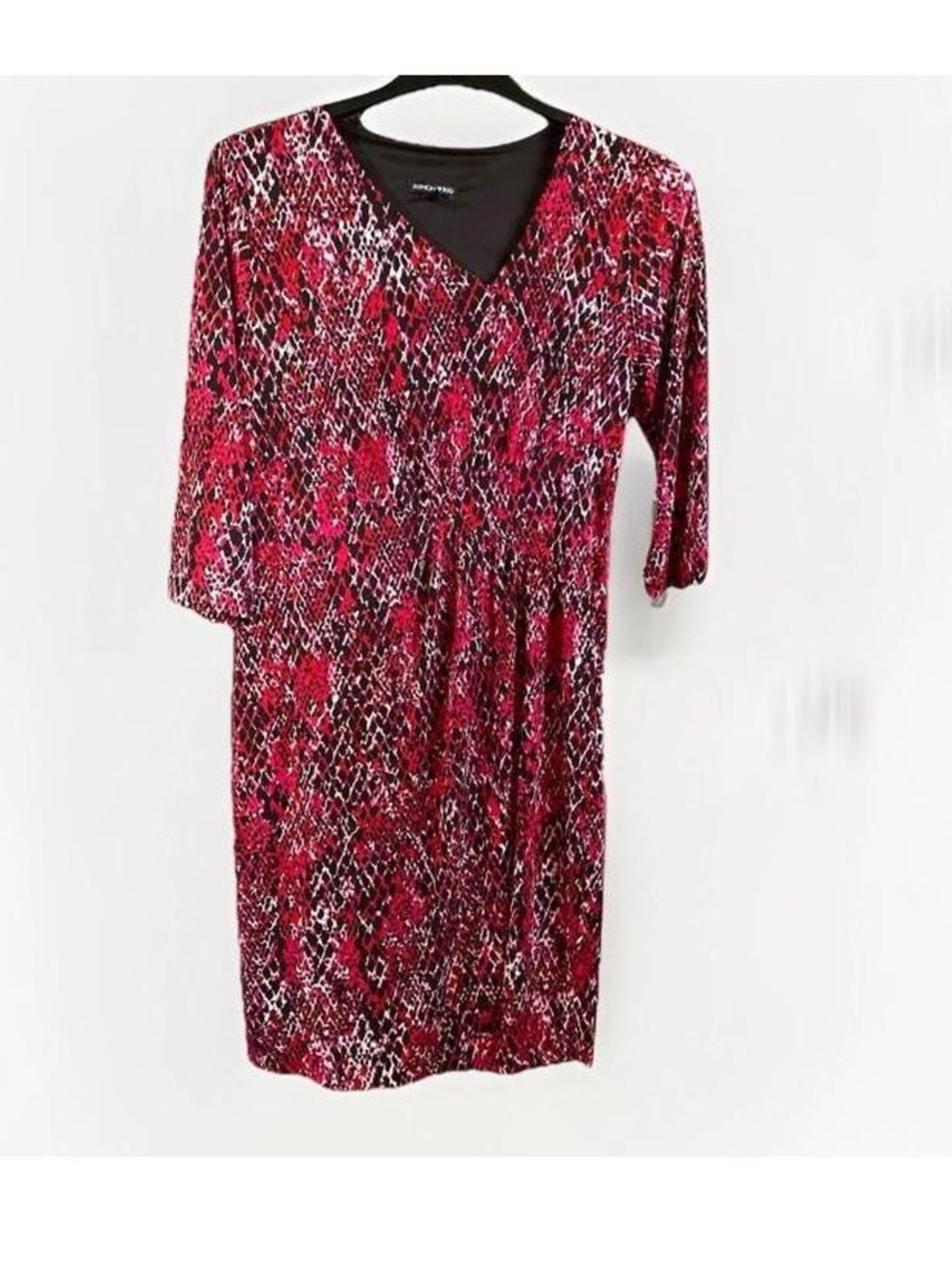 Fashion Bug Pink and Black Abstract V-Neck Long Sleeve Dress